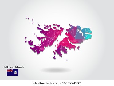 Vector polygonal falkland Islands map. Low poly design. map made of triangles on white background. geometric rumpled triangular low poly style gradient graphic, line dots, UI design.
