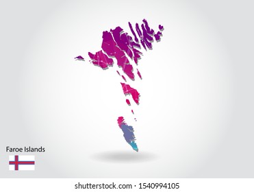 Vector polygonal faroe Islands map. Low poly design. map made of triangles on white background. geometric rumpled triangular low poly style gradient graphic, line dots, UI design.