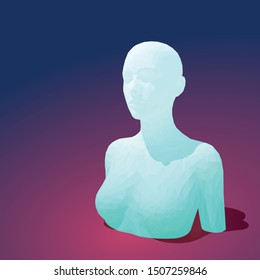 Vector polygonal female torso with head. Low poly 3d vector illustration.