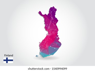 Vector polygonal finland map. Low poly design. map made of triangles on white background. geometric rumpled triangular low poly style gradient graphic, line dots, UI design.