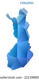 Mapa de Finlandia polígono vectores. Vibrante país geométrico en bajo estilo de poli. Elegante ilustración para sus infografías. Tecnología, Internet, concepto de red.