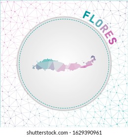 Vector polygonal Flores map. Map of the island with network mesh background. Flores illustration in technology, internet, network, telecommunication concept style . Powerful vector illustration.