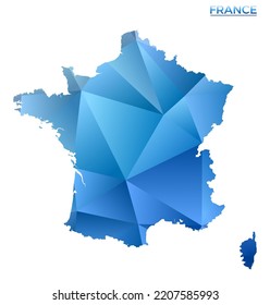 Vector polygonal France map. Vibrant geometric country in low poly style. Powerful illustration for your infographics. Technology, internet, network concept.