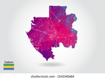 Vector polygonal gabon map. Low poly design. map made of triangles on white background. geometric rumpled triangular low poly style gradient graphic, line dots, UI design.
