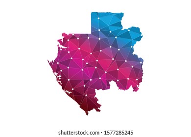 Vector polygonal gabon map. Low poly design. map made of triangles on white background. geometric rumpled triangular low poly style gradient graphic, line dots, UI design.