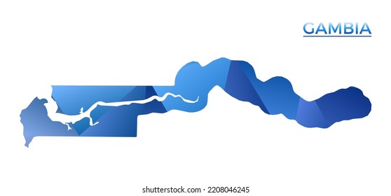 Mapa vectorial de Gambia polígono. Vibrante país geométrico en bajo estilo de poli. Increíble ilustración para tus infografías. Tecnología, Internet, concepto de red.