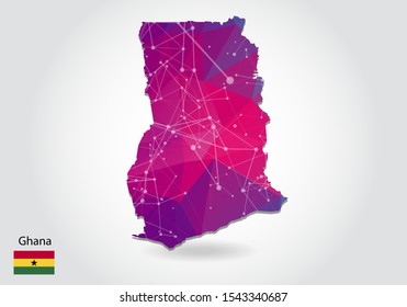 Vector polygonal ghana map. Low poly design. map made of triangles on white background. geometric rumpled triangular low poly style gradient graphic, line dots, UI design.