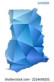 Vector polygonal Ghana map. Vibrant geometric country in low poly style. Trendy illustration for your infographics. Technology, internet, network concept.