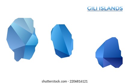 Vector polygonal Gili Islands map. Vibrant geometric island in low poly style. Trendy illustration for your infographics. Technology, internet, network concept.