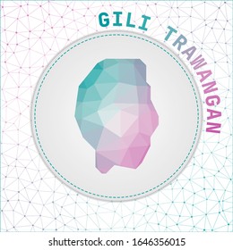 Vector polygonal Gili Trawangan map. Map of the island with network mesh background. Gili Trawangan illustration in technology, internet, network, telecommunication concept style.