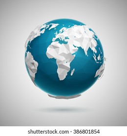 Vector Polygonal Globe Icon Of The World. Low Poly 3d Illustration.