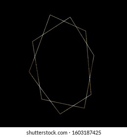 Vector Polygonal Golden Frame for Wedding Invitations or Greeting cards. Golden Glittering Design Template. 