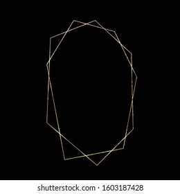 Vector Polygonal Golden Frame for Wedding Invitations or Greeting cards. Golden Glittering Design Template. 