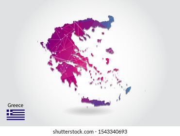 Vector polygonal greece map. Low poly design. map made of triangles on white background. geometric rumpled triangular low poly style gradient graphic, line dots, UI design.