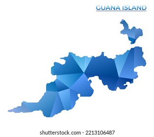 Vektorpolygonal Guana Island Karte. Lebhafte geometrische Insel im Low-Poly-Stil. Schöne Illustration für Ihre Infografiken. Technologie, Internet, Netzkonzept.