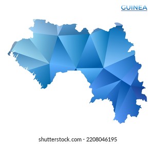 Mapa de Guinea polígona vectorial. Vibrante país geométrico en bajo estilo de poli. Ilustración vibrante para sus infografías. Tecnología, Internet, concepto de red.