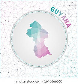 Vector polygonal Guyana map. Map of the country with network mesh background. Guyana illustration in technology, internet, network, telecommunication concept style. Awesome vector illustration.