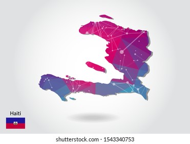 Vector polygonal haiti map. Low poly design. map made of triangles on white background. geometric rumpled triangular low poly style gradient graphic, line dots, UI design.