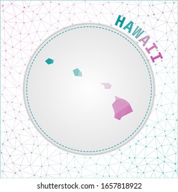 Vector polygonal Hawaii map. Map of the us state with network mesh background. Hawaii illustration in technology, internet, network, telecommunication concept style . Creative vector illustration.
