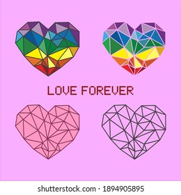 Corazón poligonal vectorial aislado en un fondo rosado