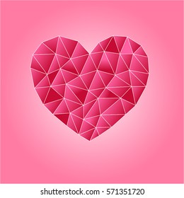 Vector polygonal heart isolated on a pink background  