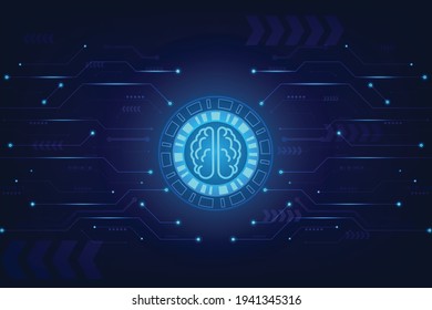 Vector polygonal human brain icon line shape with concept artificial intelligence. Technology abstract background.