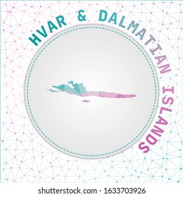 Vector polygonal Hvar & Dalmatian Islands map. Map of the island with network mesh background. Hvar & Dalmatian Islands illustration in technology, internet, network, telecommunication concept style.