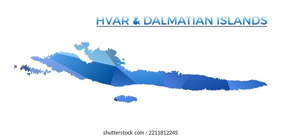 Vektorpolygonal Hvar Dalmatian Islands Karte. Lebhafte geometrische Insel im Low-Poly-Stil. Kreative Illustration für Ihre Infografiken. Technologie, Internet, Netzkonzept.
