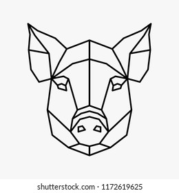 Vector polygonal illustration of animal head. Origami style outline geometric pig