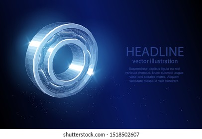 Vector polygonal illustration of a bearing on a dark blue background, a symbol of mechanical engineering, machine tool engineering, machinery, mechanization .