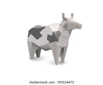 Vector polygonal illustration of black and white cow, modern farm and dairy product icon 