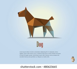 Vector polygonal illustration of brown dog, modern pet icon, low poly object 