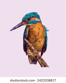 Vector polygonal illustration of a common kingfisher bird. Abstract art