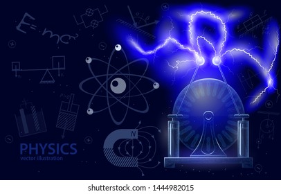 Vector Polygonal Illustration Concept Of Science Physics, On Dark Background