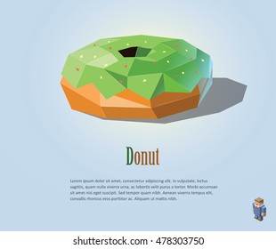 Vector polygonal illustration of Donut with mint cream on top, modern food icon design