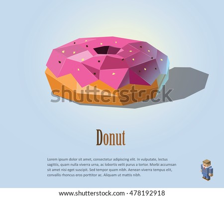 Vector polygonal illustration of Donut with pink cream on top, modern food icon design 