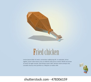 Vector polygonal illustration of fried chicken leg, modern food icon 
