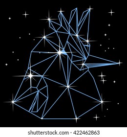 Vector polygonal illustration with geometric bird with stars in constellation. Origami style.