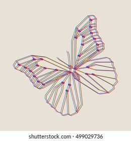 Vector polygonal illustration with geometric butterfly. Origami style