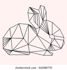 Vector polygonal illustration with geometric little bunny. Origami style.