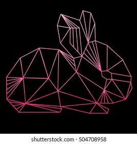 Vector polygonal illustration of geometric little bunny with gradient. Origami style.