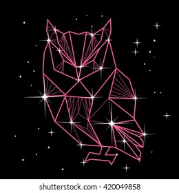 Vector polygonal illustration with geometric owl with stars in constellation. Origami style.