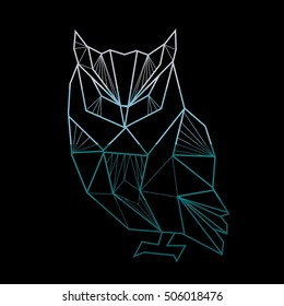 Vector polygonal illustration with geometric owl with gradient. Origami style.