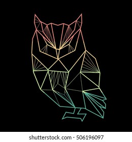 Vector polygonal illustration with geometric owl with gradient. Origami style.