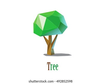 Vector polygonal illustration of green tree, modern ecologic icon, isolated on white background 