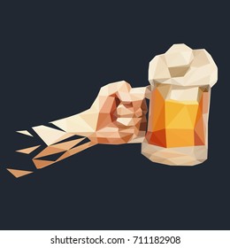 Vector polygonal illustration of hand with glass of beer.