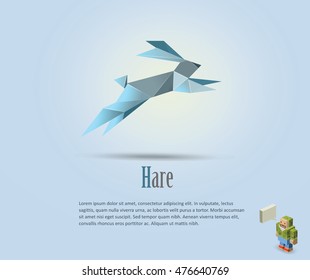 Vector polygonal illustration of hare, rabbit icon, modern art, isometric man character