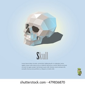 Vector polygonal illustration of human skull, modern Halloween icon  
