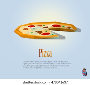 Vector polygonal illustration of pizza, modern food icon 