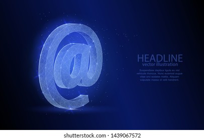 Vector polygonal illustration of postal internet symbol on dark blue background.